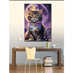 Kanvas Tablo Yavru Kedi Ve Dolunay