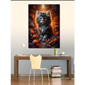 Kanvas Tablo Gri Kedi Ve Orman