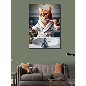 Kanvas Tablo Dişlerini Fırçalayan Kedi 70x100 cm