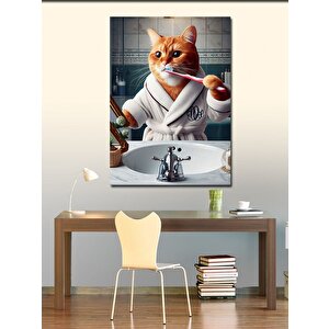Kanvas Tablo Dişlerini Fırçalayan Kedi 100x140 cm