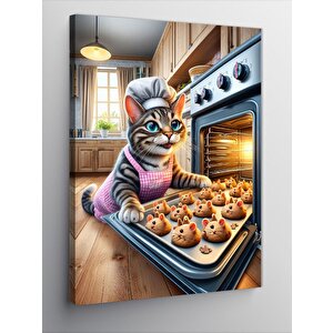Kanvas Tablo Kurabiye Yapan Kedi 70x100 cm