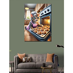 Kanvas Tablo Kurabiye Yapan Kedi 70x100 cm