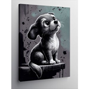 Kanvas Tablo Siyah Beyaz Yavru Köpek