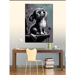 Kanvas Tablo Siyah Beyaz Yavru Köpek