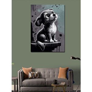 Kanvas Tablo Siyah Beyaz Yavru Köpek