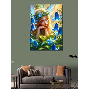 Kanvas Tablo Peri Kızı Ve Mavi Çiçekler 100x140 cm