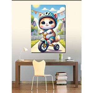 Kanvas Tablo Üç Tekerlekli Bisiklet Kullanan Kedi 70x100 cm