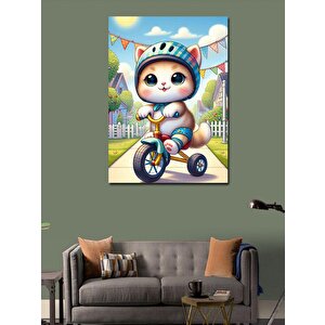 Kanvas Tablo Üç Tekerlekli Bisiklet Kullanan Kedi 70x100 cm
