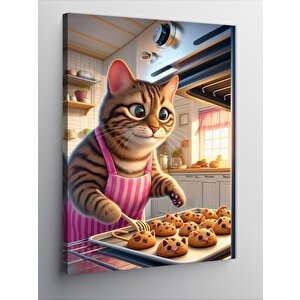 Kanvas Tablo Kurabiyeye Yapan Sevimli Kedi