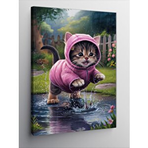 Kanvas Tablo Suyla Oynayan Kedi 70x100 cm