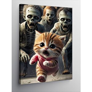Kanvas Tablo Zombiler Ve Yavru Kedi