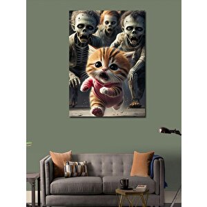 Kanvas Tablo Zombiler Ve Yavru Kedi