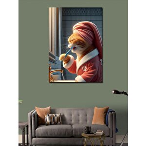 Kanvas Tablo Dişlerini Fırçalayan Kedi 70x100 cm