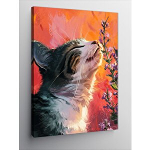 Kanvas Tablo Çiçek Ve Kedi 70x100 cm