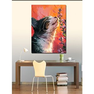 Kanvas Tablo Çiçek Ve Kedi 70x100 cm