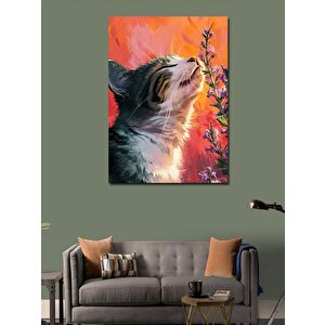 Kanvas Tablo Çiçek Ve Kedi