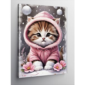 Kanvas Tablo Pembe Montlu Kedi 70x100 cm