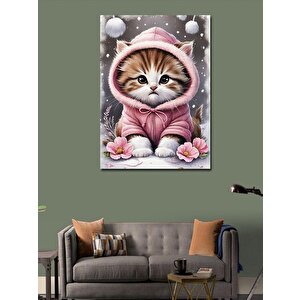 Kanvas Tablo Pembe Montlu Kedi 70x100 cm