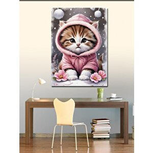 Kanvas Tablo Pembe Montlu Kedi