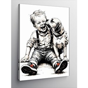 Kanvas Tablo Köpek Ve Sevimli Çocuk 70x100 cm