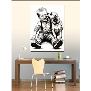 Kanvas Tablo Köpek Ve Sevimli Çocuk 70x100 cm