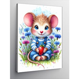 Kanvas Tablo Çilek Yiyen Sevimli Fare 70x100 cm