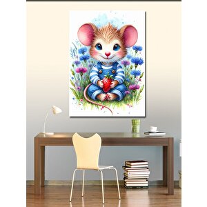 Kanvas Tablo Çilek Yiyen Sevimli Fare 70x100 cm