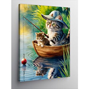 Kanvas Tablo Balık Tutan Kedi
