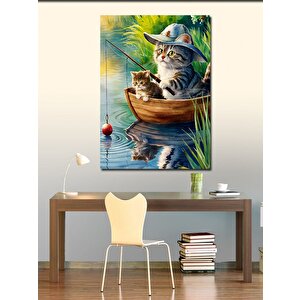 Kanvas Tablo Balık Tutan Kedi