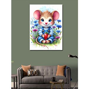 Kanvas Tablo Çilek Yiyen Sevimli Fare 100x140 cm