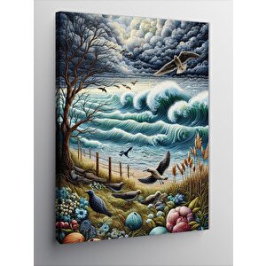 Kanvas Tablo Dalgalar Ve Kuşlar 100x140 cm