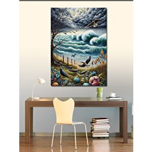 Kanvas Tablo Dalgalar Ve Kuşlar 100x140 cm
