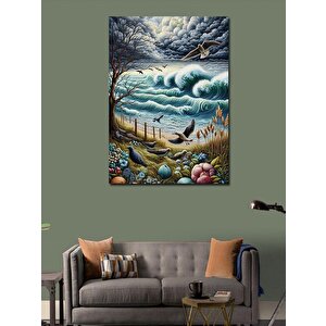 Kanvas Tablo Dalgalar Ve Kuşlar 100x140 cm