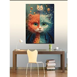 Kanvas Tablo Mavi Turuncu Kedi 100x140 cm