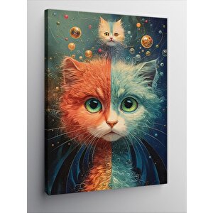 Kanvas Tablo Mavi Turuncu Kedi 70x100 cm