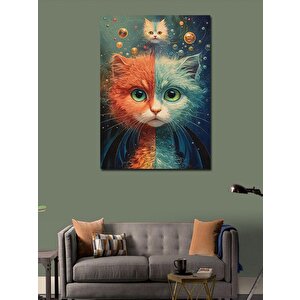 Kanvas Tablo Mavi Turuncu Kedi 70x100 cm