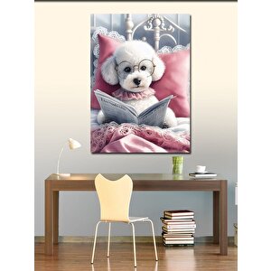 Kanvas Tablo Gazete Okuyan Beyaz Köpek 70x100 cm