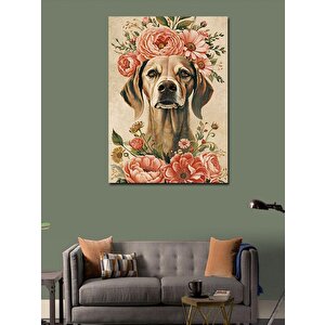 Kanvas Tablo Pembe Çiçekler Ve Köpek