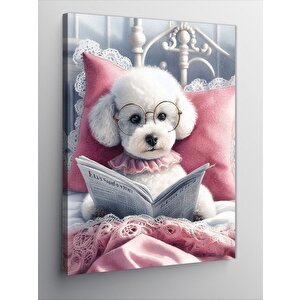 Kanvas Tablo Gazete Okuyan Beyaz Köpek