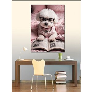 Kanvas Tablo Gazete Okuyan Gözlüklü Köpek 70x100 cm
