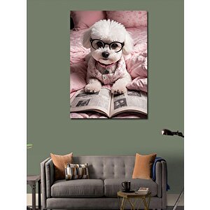 Kanvas Tablo Gazete Okuyan Gözlüklü Köpek 70x100 cm