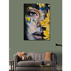 Kanvas Tablo Sarık Çiçek Ve Kadın Suratı 100x140 cm