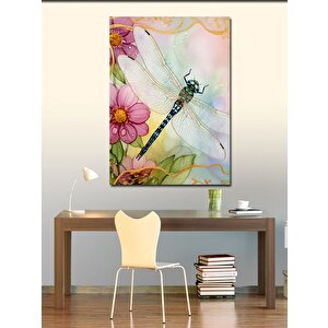 Kanvas Tablo Pembe Çiçekler Ve Yusufçuk 100x140 cm