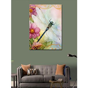 Kanvas Tablo Pembe Çiçekler Ve Yusufçuk 100x140 cm
