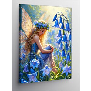 Kanvas Tablo Mavi Çiçekler Ve Peri Kızı 70x100 cm