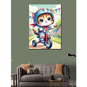 Kanvas Tablo Bisiklet Kullanan Kedi 100x140 cm