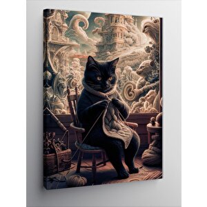 Kanvas Tablo Örgü Ören Siyah Kedi 100x140 cm