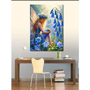 Kanvas Tablo Mavi Çiçekler Ve Peri Kızı 100x140 cm
