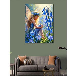 Kanvas Tablo Mavi Çiçekler Ve Peri Kızı 100x140 cm