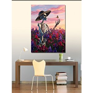 Kanvas Tablo Iskelet Kelebek Ve Çiçek 70x100 cm